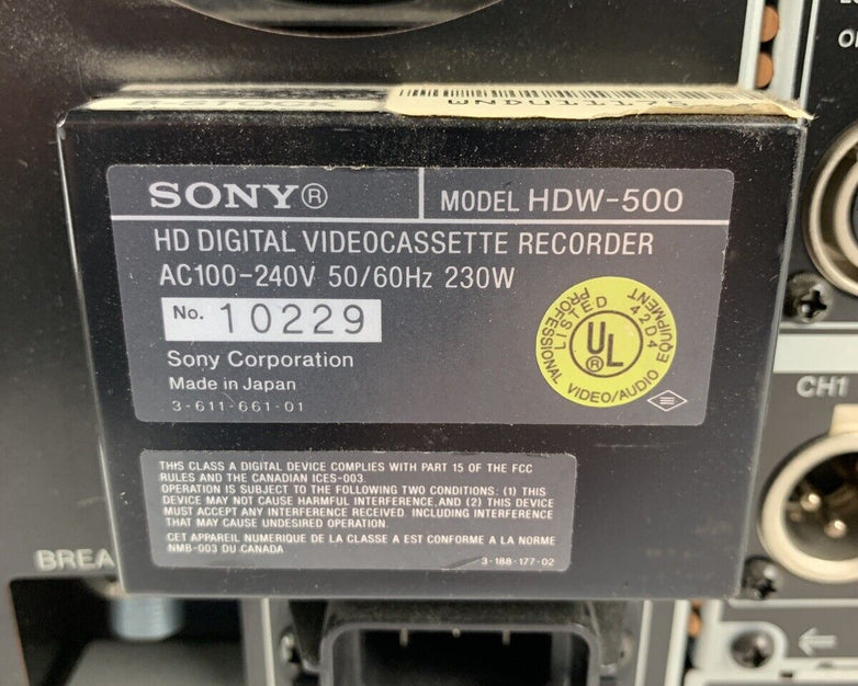 Sony HDW-500 HDCAM HD Digital Videocassette Recorder Error Code A3