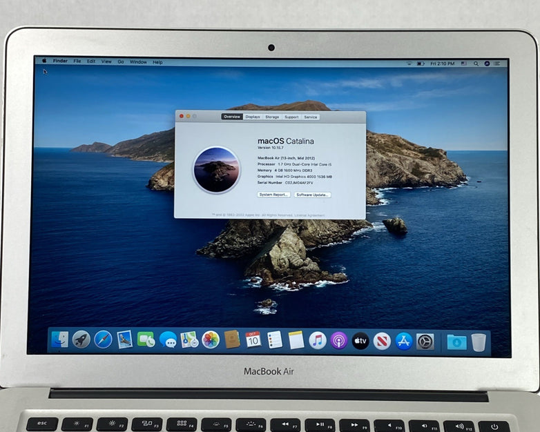 Apple MacBook Air A1466 2012 13" 1.7GHz i5 4GB RAM 60GB SSD os10.15.7 273 Cycles