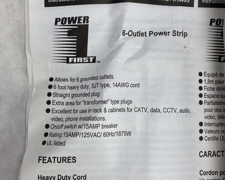 Power First 5HN14G Power Strip 6 Outlets