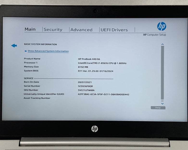 HP ProBook 440 G6 Intel Core i7-8565U 1.8 GHz 8GB RAM 14" No HDD No OS