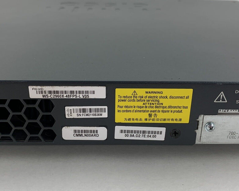 Cisco WS-C2960X-48FPS-LV05 48Port POE+ Switch Tested W/C2960X-STACK No OS
