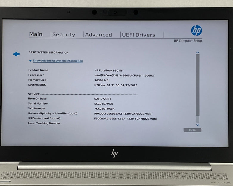 HP EliteBook 850 G6 Intel Core i7-8665U 1.9GHz 16GB RAM 15.6" No HDD No OS