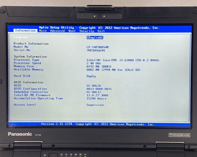Panasonic Toughbook CF-54 14" Touch i5-6300U 2.4GHz 8GB RAM No Battery No HDD/OS