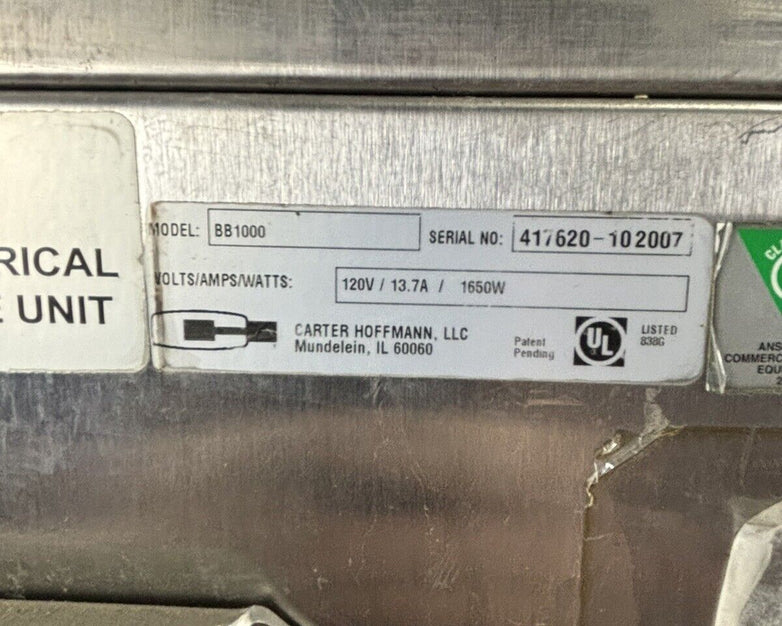 Carter Hoffmann BB1000 FH90 Heated Warming Banquet Cart Cabinet 120V 13.7A 1650W