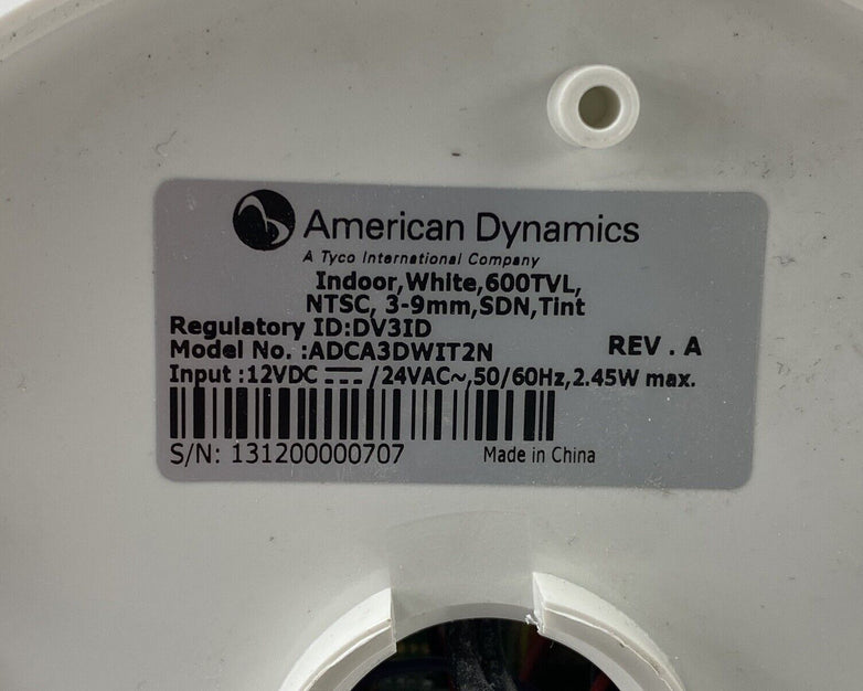 American Dynamics ADCA3DWIT2N Indoor White 600TVL Security Dome Camera Untested