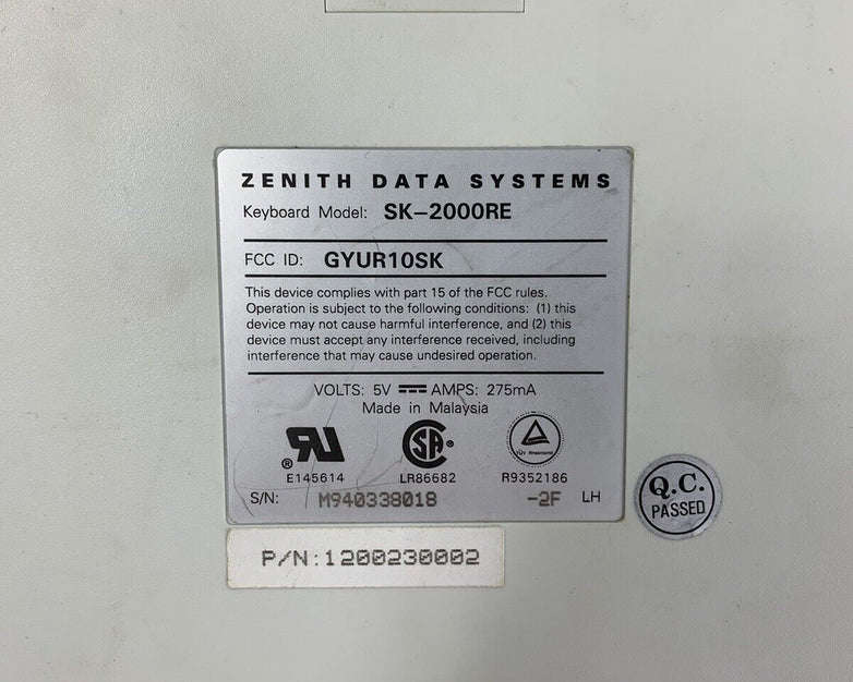 Zenith Data Systems SK-2000RE Keyboard French PS/2