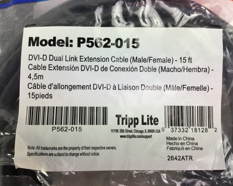 Tripp Lite P562-015 15ft DVI-D Dual Link Extension Cable (Males/Female)