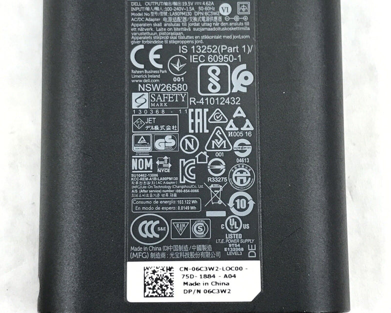 Dell 06C3W2 LA90PM130 90W 19.5V Slim AC Adapter Charger 0C9HYX