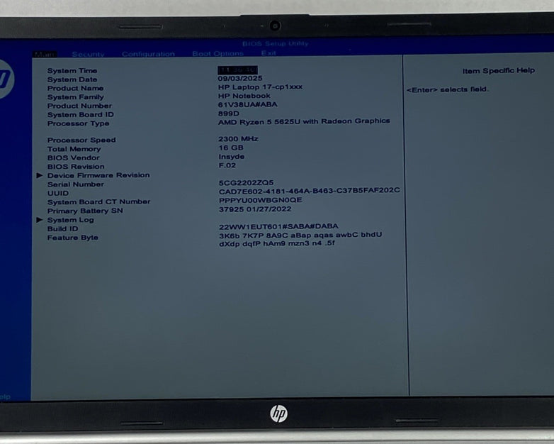 HP Laptop 17-cp1035cl AMD Ryzen 5 5625U 2.30 GHz 16 GB 17.3" No HDD No OS