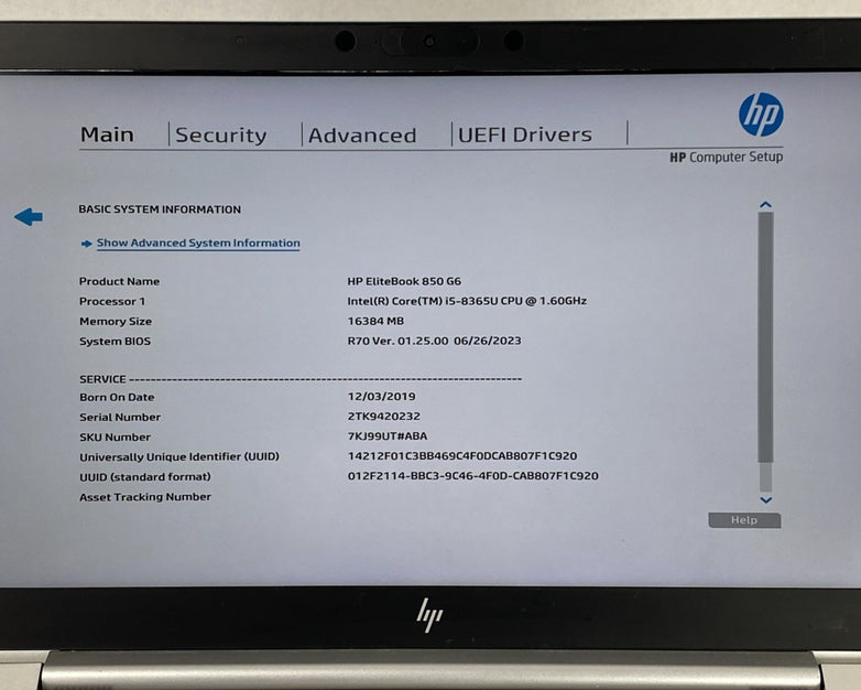 HP EliteBook 850 G6 Core i5-8365U 1.60 GHz 16 GB RAM 15.6" No HDD No OS