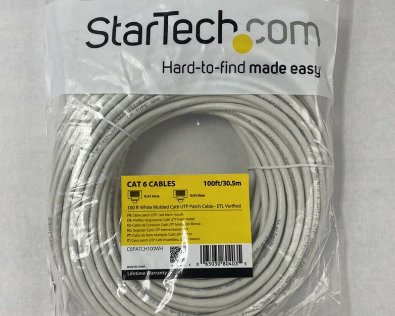 Startech C6PATCH100WH 100 Ft White Molded Cat6 UTP Patch Cable ETL Verified