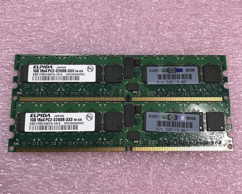 Elpida 2GB 2x1GB 1Rx4 PC2-3200R-333 Ram 345113-051 EBE10RD4AEFA-4A-E