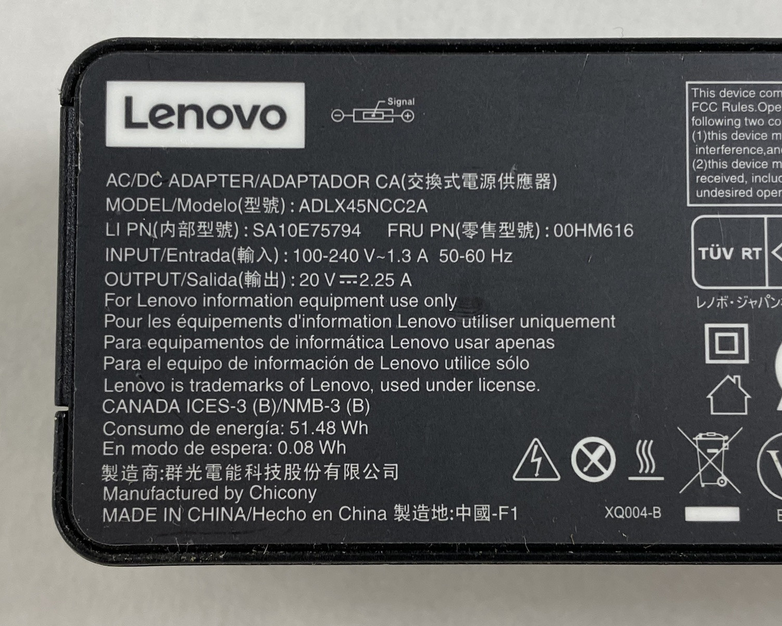 Lot of 3 Lenovo ADLX45NCC2A 45W 20V 2.25A Square Tip AC Adapter