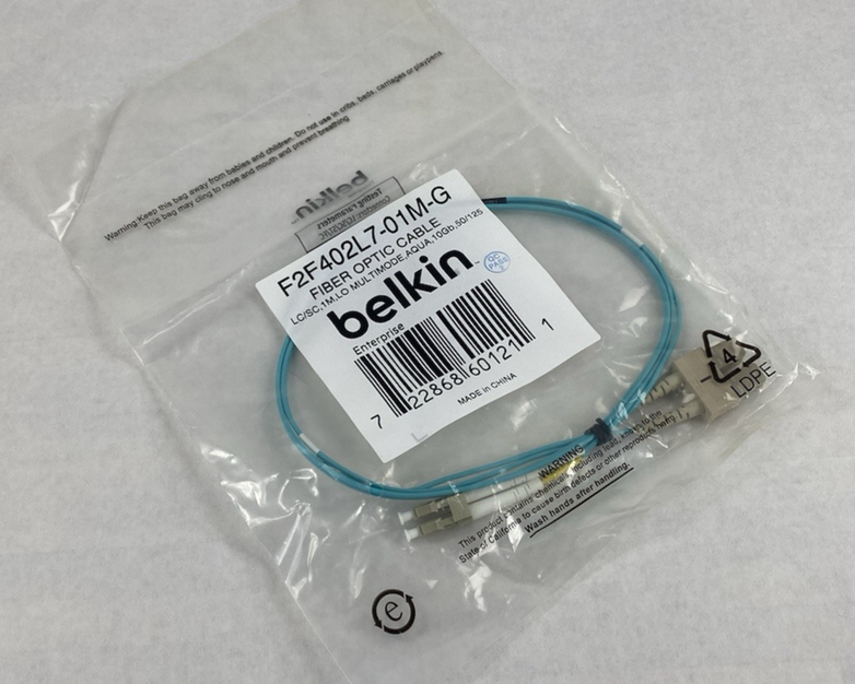 Belkin F2F402L7-01M-G LC to SC 1M LO Multimode Aqua 10Gb Fiber Optic Cable