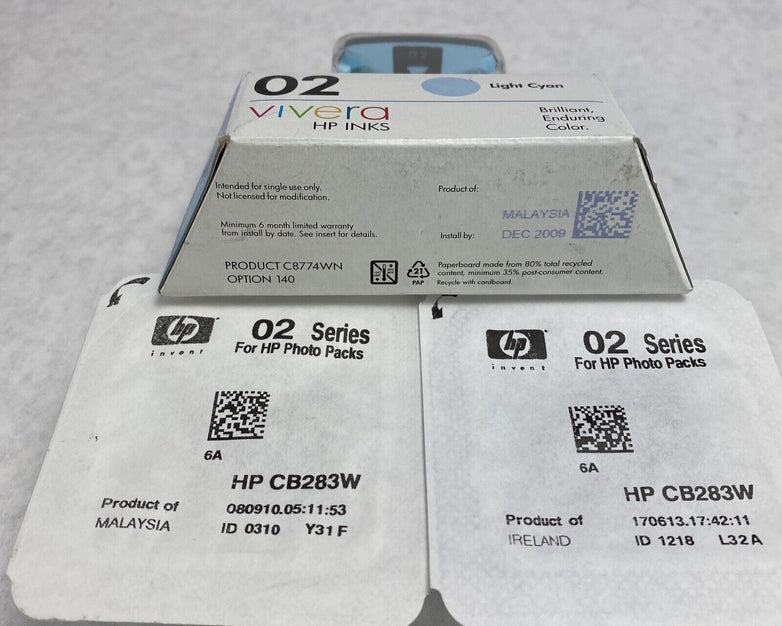 Lot(3) HP PhotoSmart Light Cyan 02 Ink Cartridge New in Box Genuine Expired2009