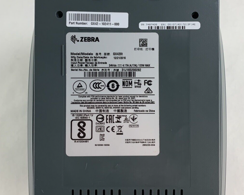 Zebra GX420T Direct Thermal Label Printer Aging Print Head Missing Roller Parts