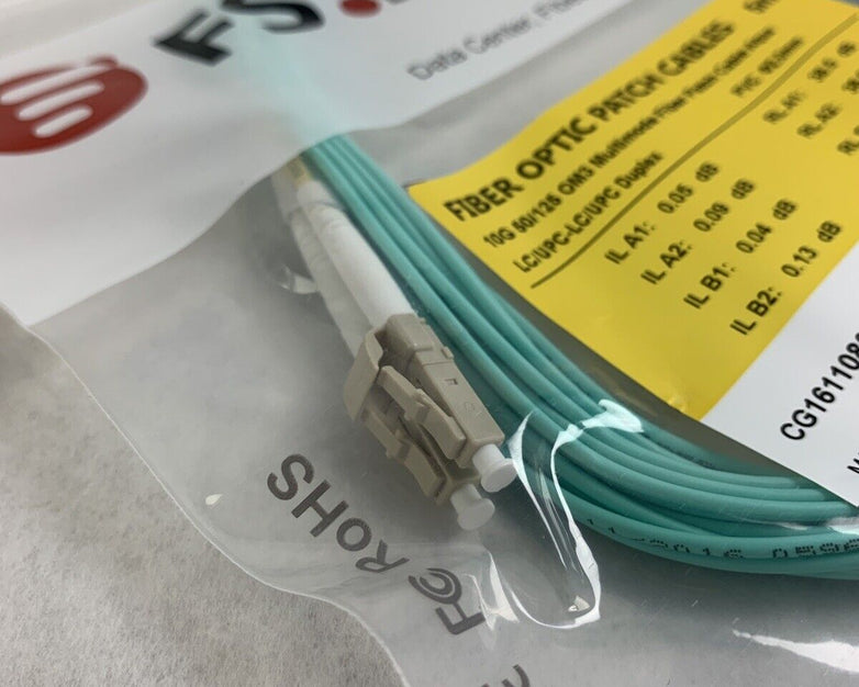 New FS.Com Fibre Optic Patch Cable 50/125 OM3 Multimode Color Aqua Length 5M