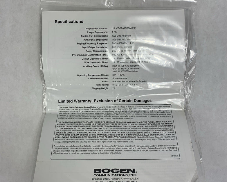 Bogen Communications TAMB2 Telephone Paging Access Module w/ Accessories