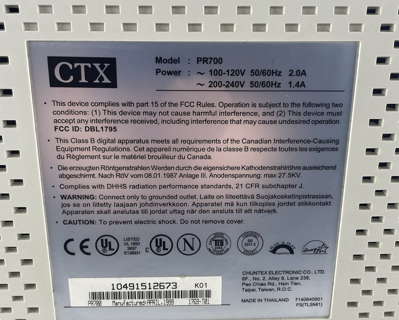 CTX Ultra Screen PR700 16" CRT Color VGA Tube Computer Monitor Retro Gaming
