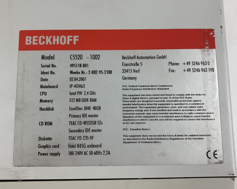 Beckhoff C5520-1002 Retro Desktop Barebones Chassis No Boards W/ Power Supply