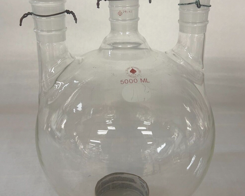 ACE Glass 5000mL 3-Neck Vertical Round Reaction Flask 29/42 Joints
