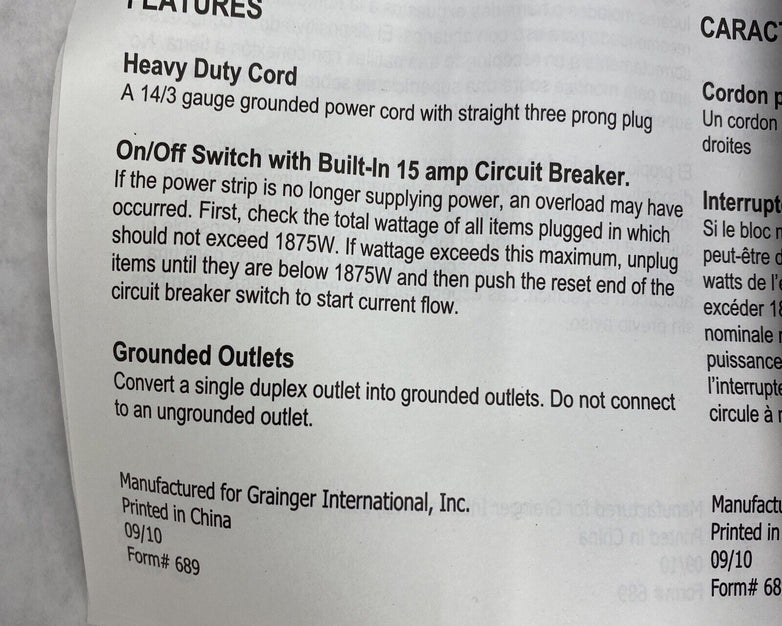 Power First 5HN14G Power Strip 6 Outlets