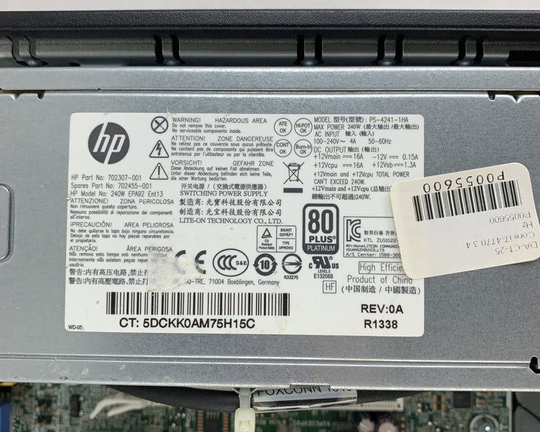 HP EliteDesk 800 G1 SFF Desktop i7-4770 3.4 GHz 4 GB RAM No OS No HDD