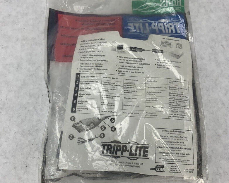 Lot 2 Tripp Lite USB 2.0 Hi-Speed A/B Cables M/M 3-ft. U021-003 New