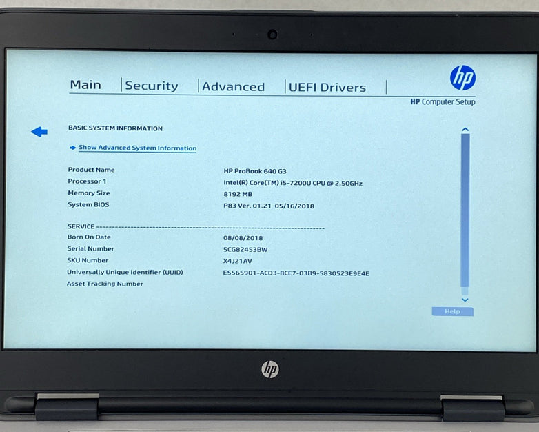HP ProBook 640 G3 Core i5-7200U 2.50 GHz 8 GB RAM 14" No Battery No HDD No OS