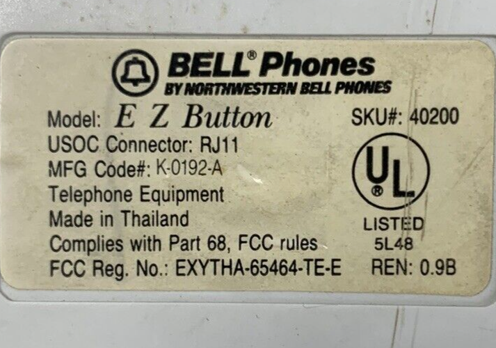 Vintage BELL EZ Button Big Button Corded Phone
