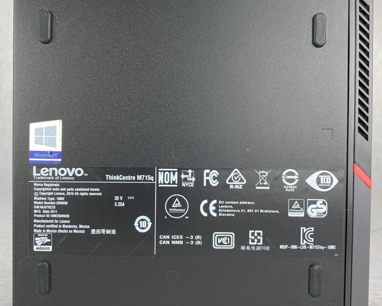 Lenovo ThinkCentre M715q AMD PRO A10-9500E 3.0GHz 8GB RAM No AC HDD OS