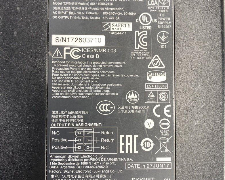 Symbol PWRS-14000-242R AC/DC Power Adapter 15V 5A OEM
