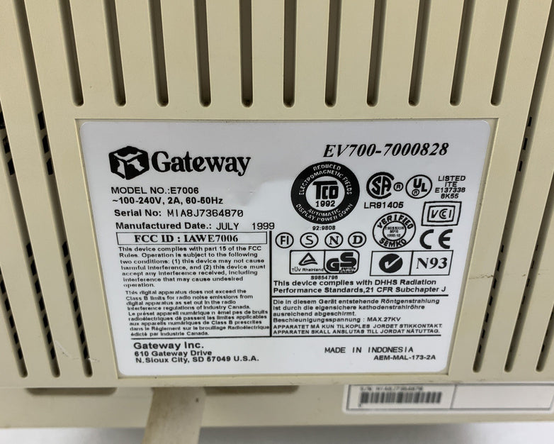 Gateway 16" EV700 E7006 1280x1024 VGA CRT Color Computer Monitor Retro Gaming