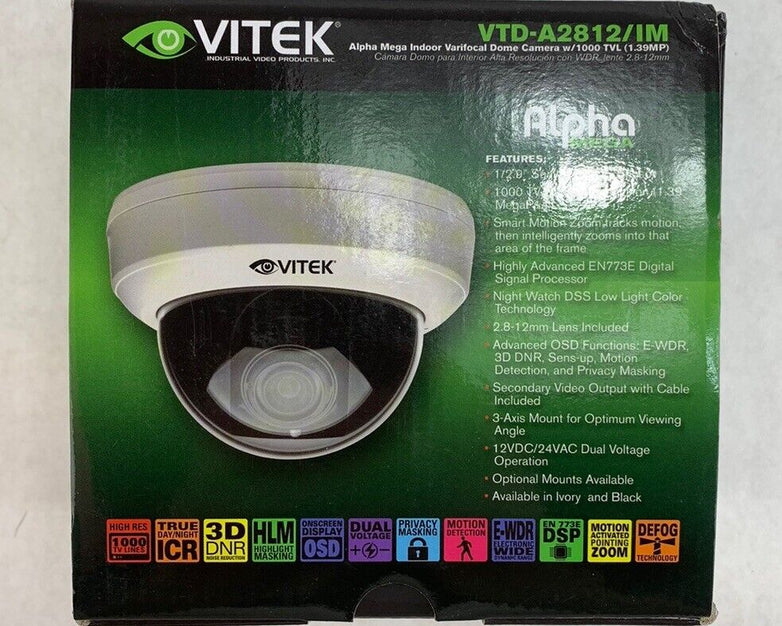 Vitek VTD-A2812/IM Alpha Mega Indoor Varifocal Dome Camera w/1000 TVL