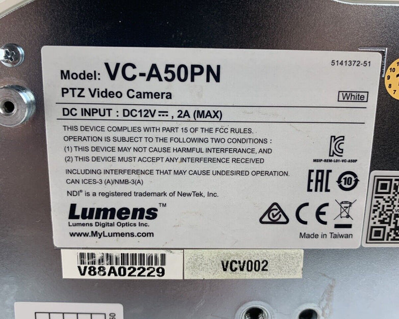Lumens VC-A50S Full HD 1080p PTZ Camera 20x Optical Zoom W/ Remote Missing Bezel