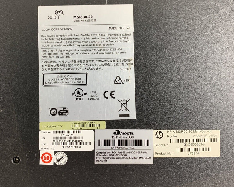 3COM MSR30-20 PoE Network Ethernet Switch Wiped Compact Flash w/ OS