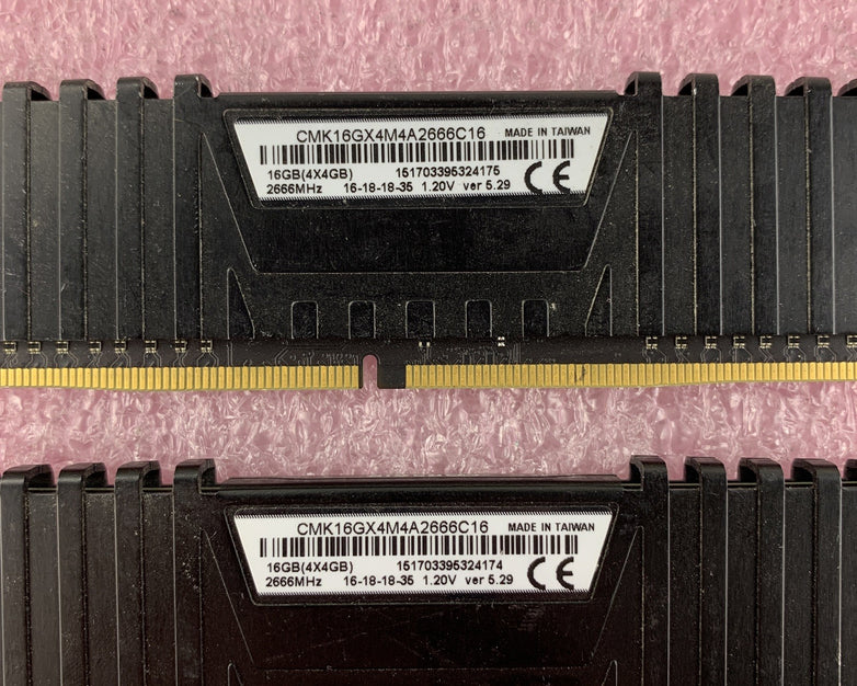 Corsair Vengeance CMK16GX4M4A2666C16 LPX Series 16 GB PC4 DDR4-2666MHz Lot of 2