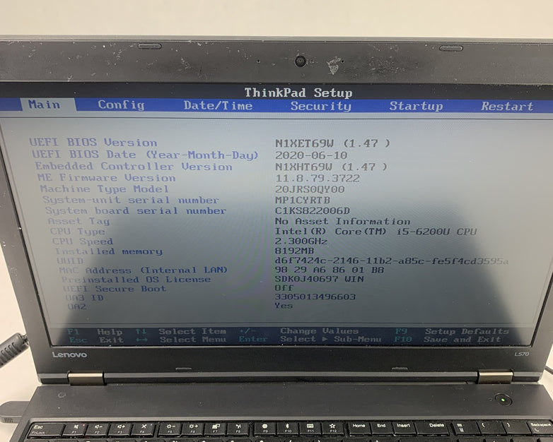 Lenovo ThinkPad L570 Laptop 15.6" i5-6200U 2.3 GHz 8 GB RAM No HDD No OS No AC