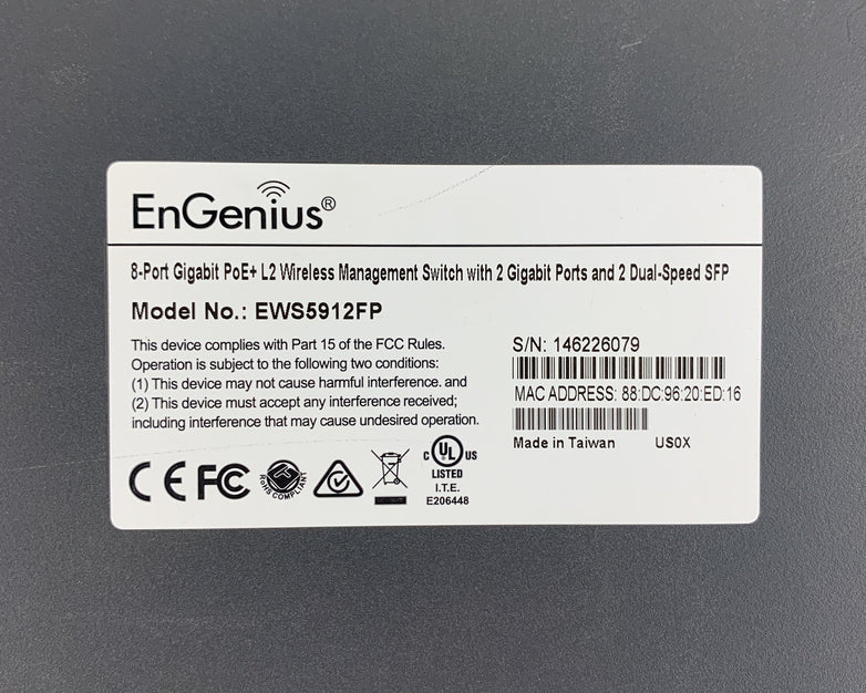 EnGenius EWS5912FP Network 8Port Gigabit Switch Tested Reset