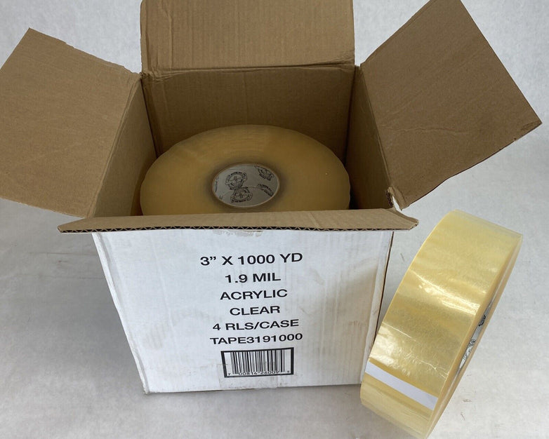 4 rolls Strong and Sticky 3191000 1.9 mil clear acrylic tape 3" x 1000 yd