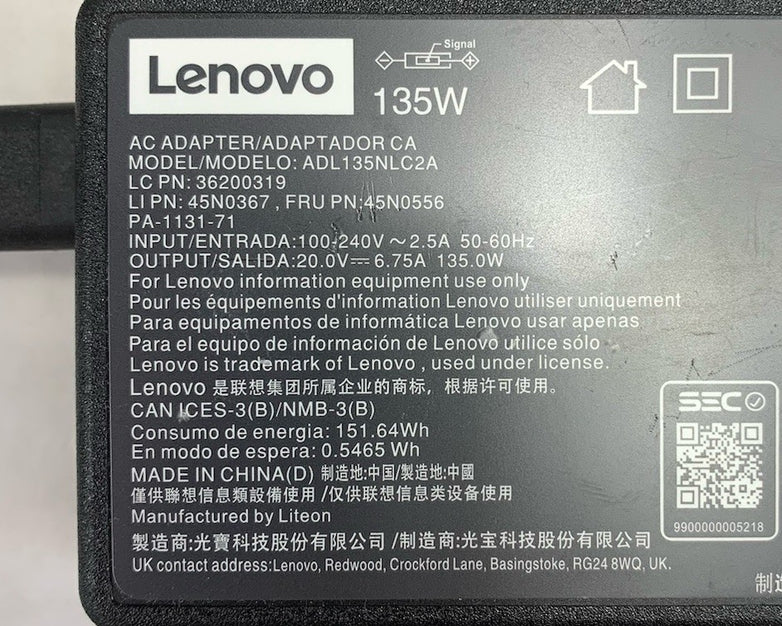 Lenovo ADL135NLC2A 135W 20V 6.75A AC Adapter Power Supply (Lot of 2)