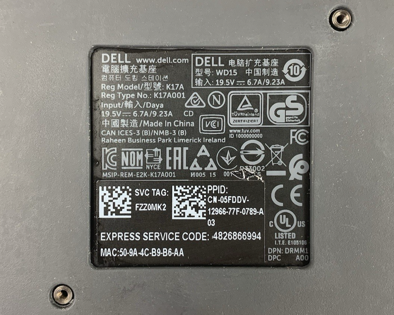 Dell WD15 K17A USB-C Thunderbolt Docking Station (Lot of 2)