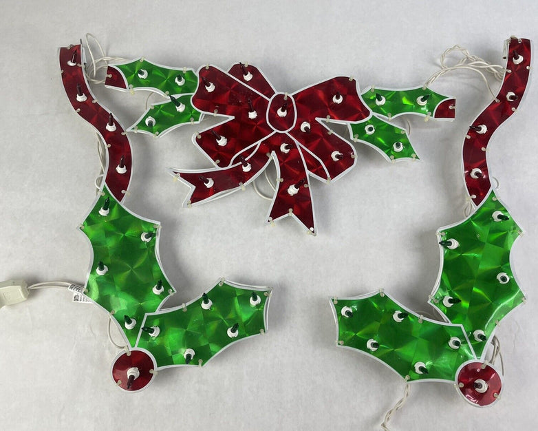 Celebrations 48" Holographic Holly With Bow Lighted Sign - Tested