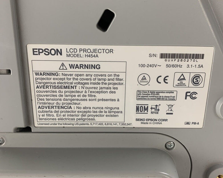 Epson PowerLite H454A LCD Projector 485W 3000 or less Lamp Hours No Remote