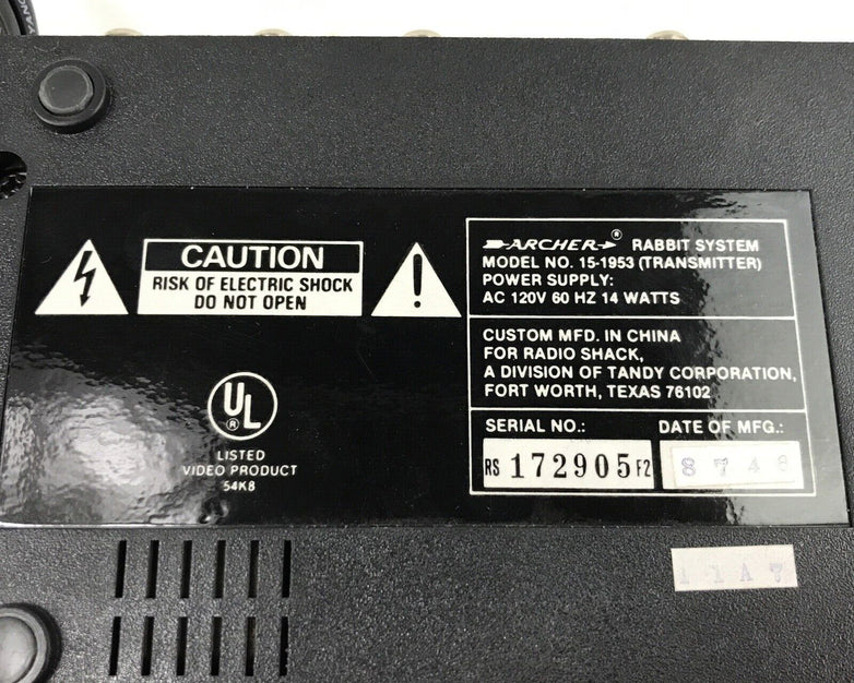 Archer Rabbit 15-1953 VCR Multiplayer System 120V 60Hz 14 Watts