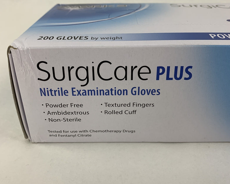 SurgiCare Plus Nitrile Exam Gloves Blue 200 Count Large MARK3 1933 New