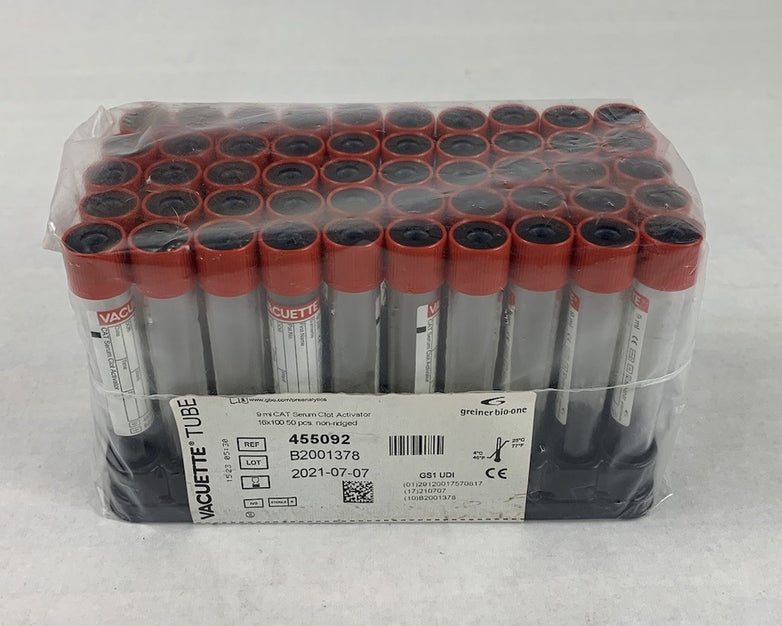 Vacuette 455092 9ml CAT Serum Clot Activator 13x100 50pcs Non-Ridged Tubes