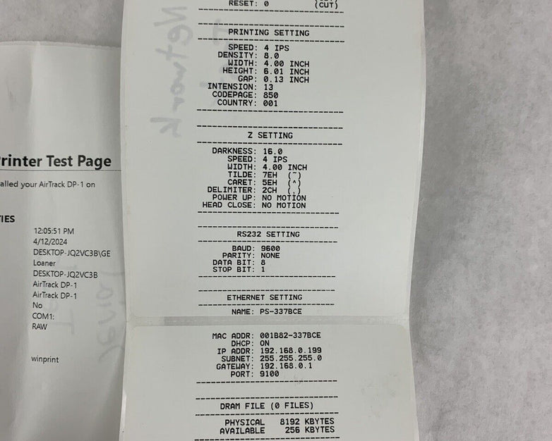 AirTrack DP-1 Thermal Transfer Direct Thermal Desktop Printer Tested No PS