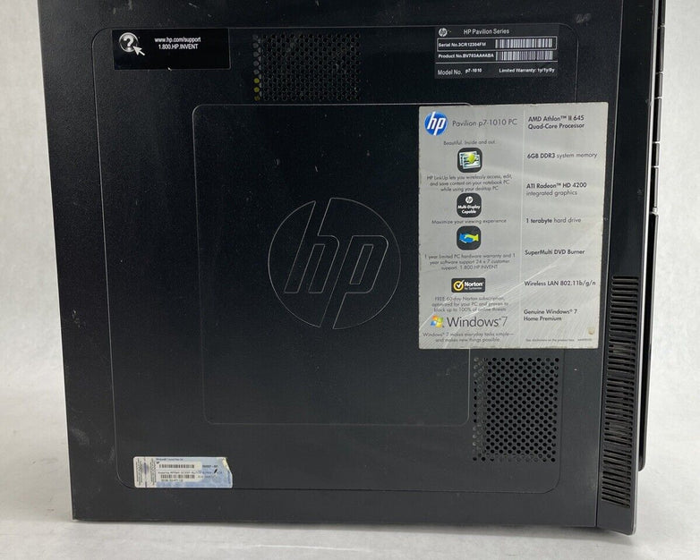 HP Pavilion 7-1010 MT AMD X4 645 3.1GHz 6GB RAM No HDD No OS