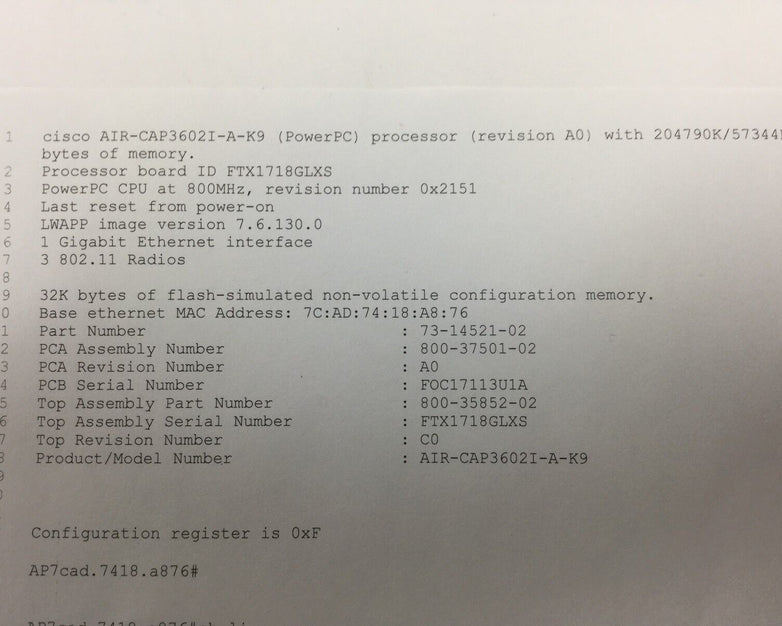 Cisco AIR-CAP3602I-A-K9 Aironet 802.11n AP with AIR-RM3000AC-A-K9